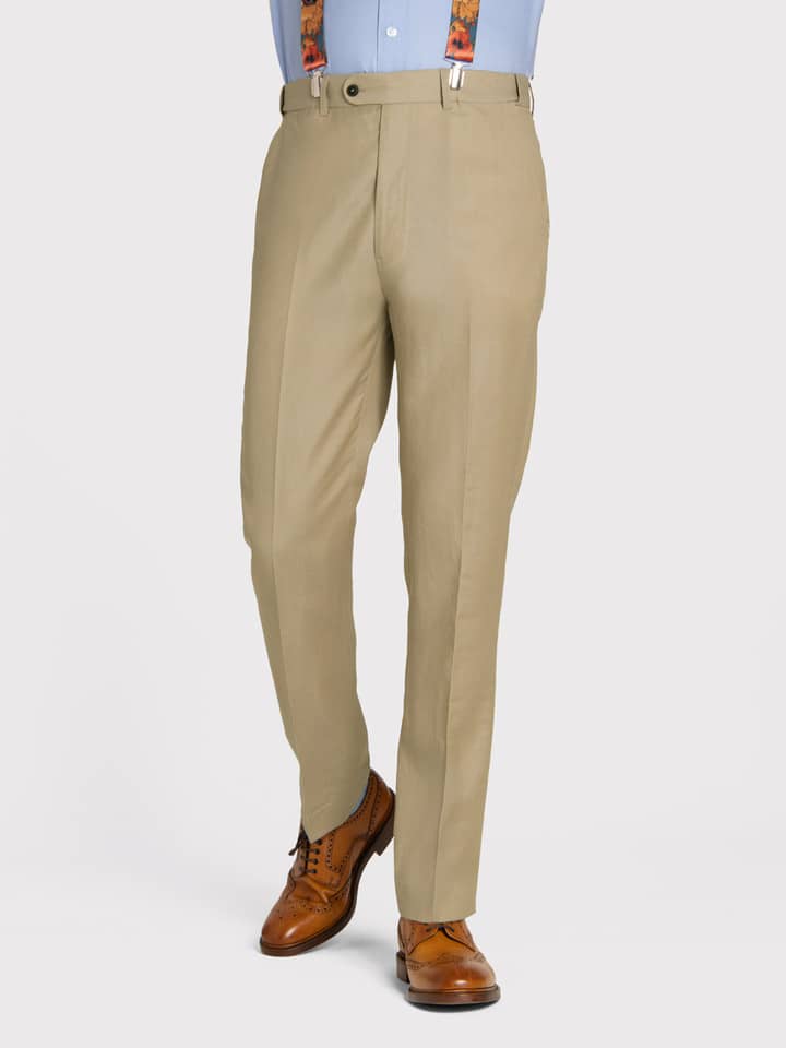 Mens Linen and Wool Pants in Sand On Model