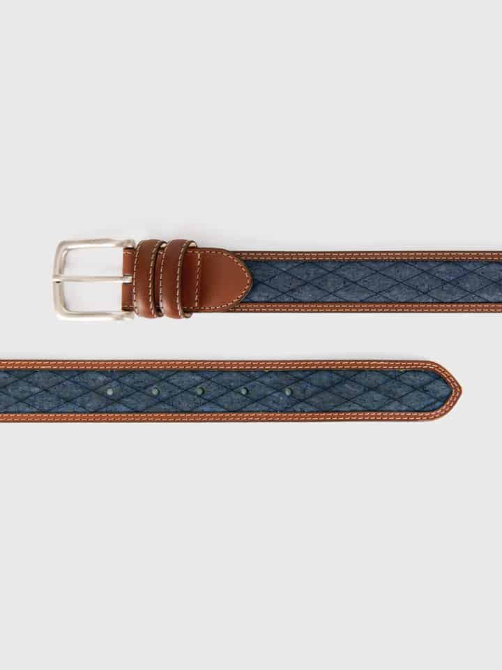 Blue Cork Inlaid Handmade Leather Belt Length