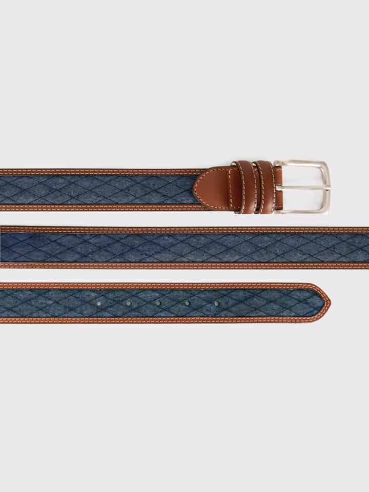 Mens Blue Cork Inlaid Handmade Leather Belt