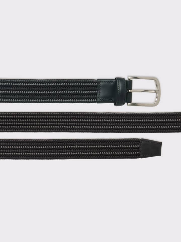 Black Elasticated Leather Woven Belt
