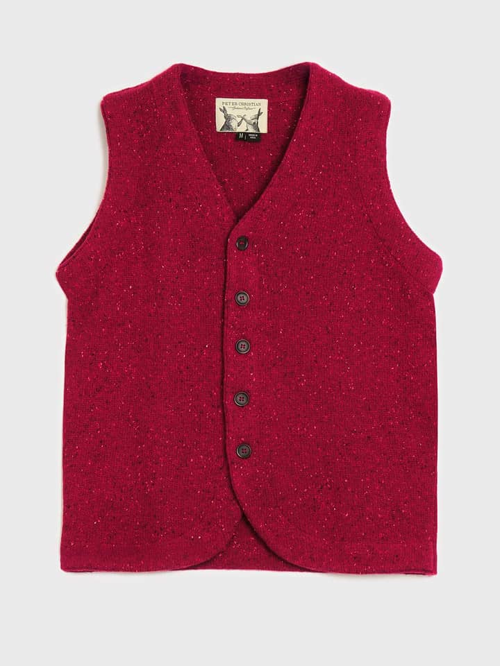 Red Knitted Waistcoat Front
