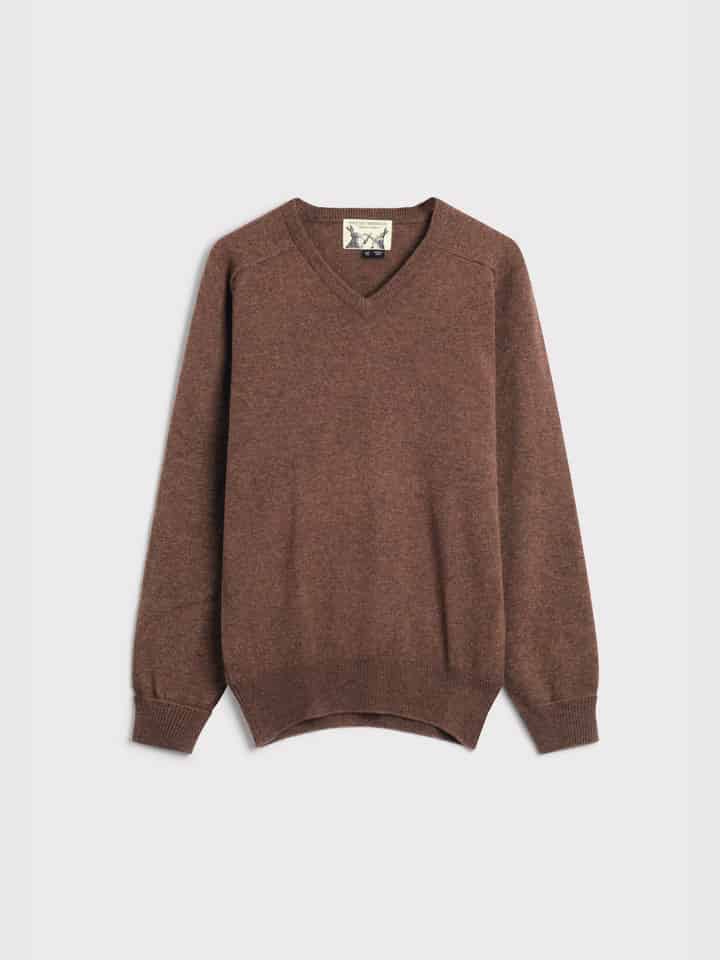 Walnut Brown Lambswool V Neck