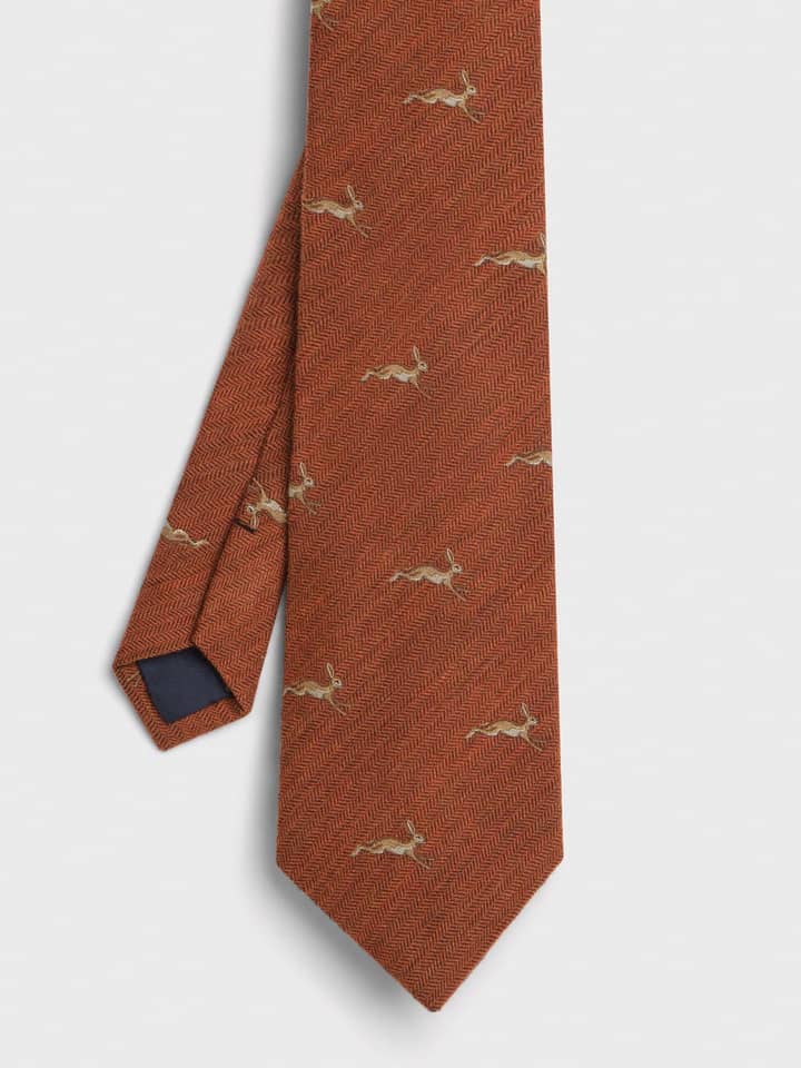 Rust Leaping Hares Tie Flat