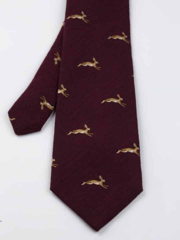 Wine Leaping Hare Tie Flat