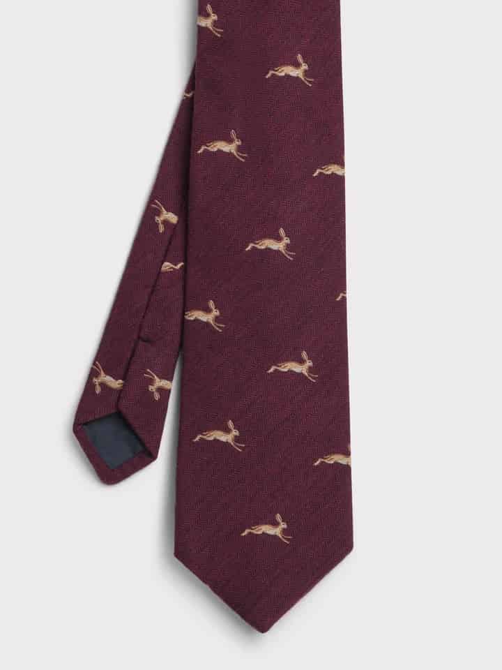 Mens Wine Leaping Hare Tie