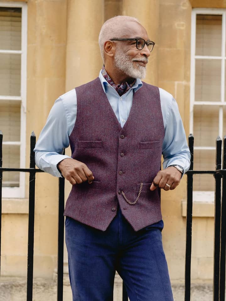 Burdock Harris Tweed® Vest On Model