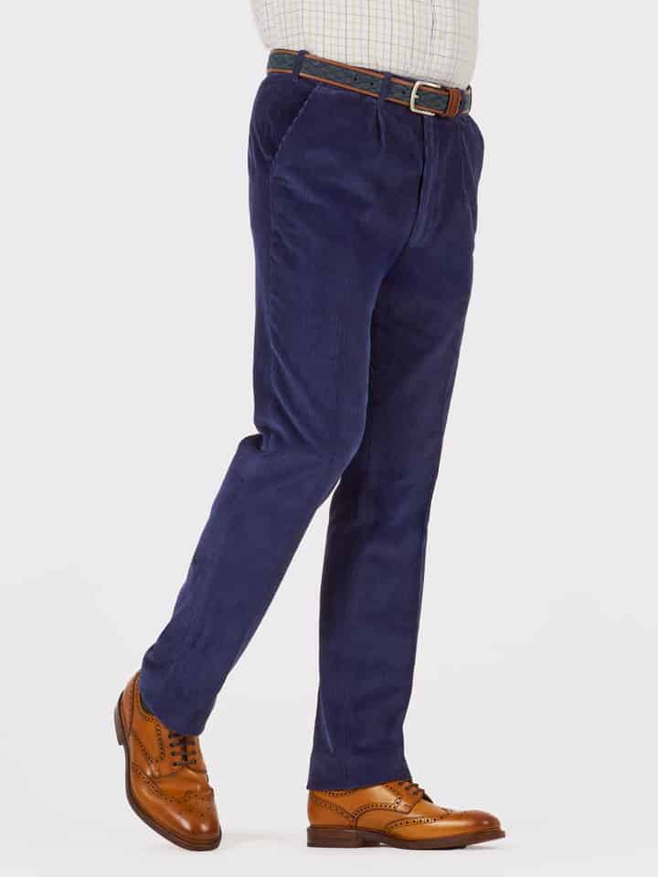 Denim Blue Pleated Corduroys
