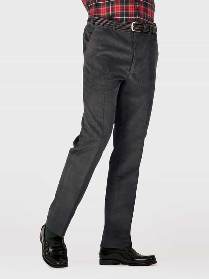 Charcoal Flat Front Corduroys