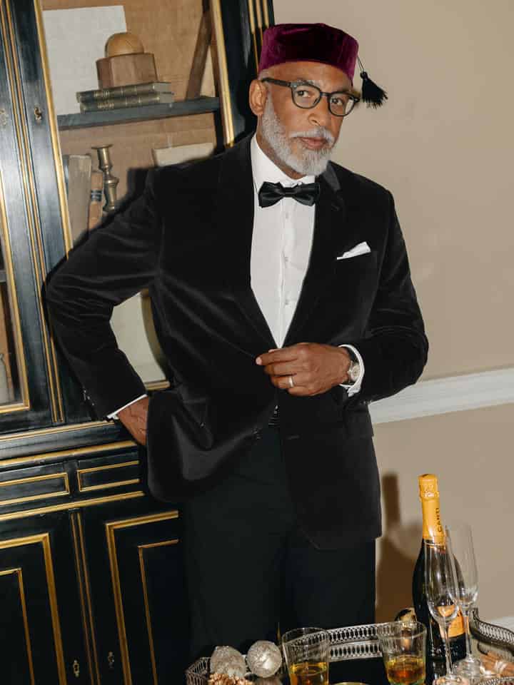 Black Cotton Velvet Jacket on Model