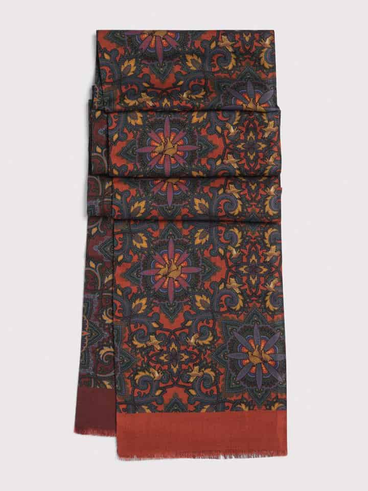 Grouse Wine & Rust Wool and Silk Scarf Flat