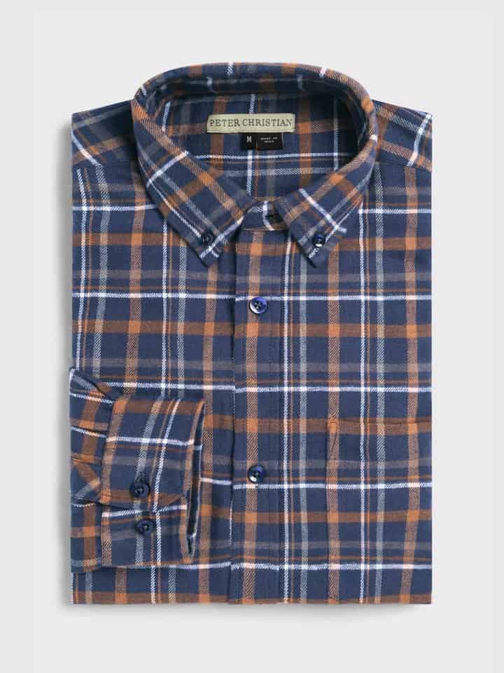 Navy Brushed Check Shirt Folded