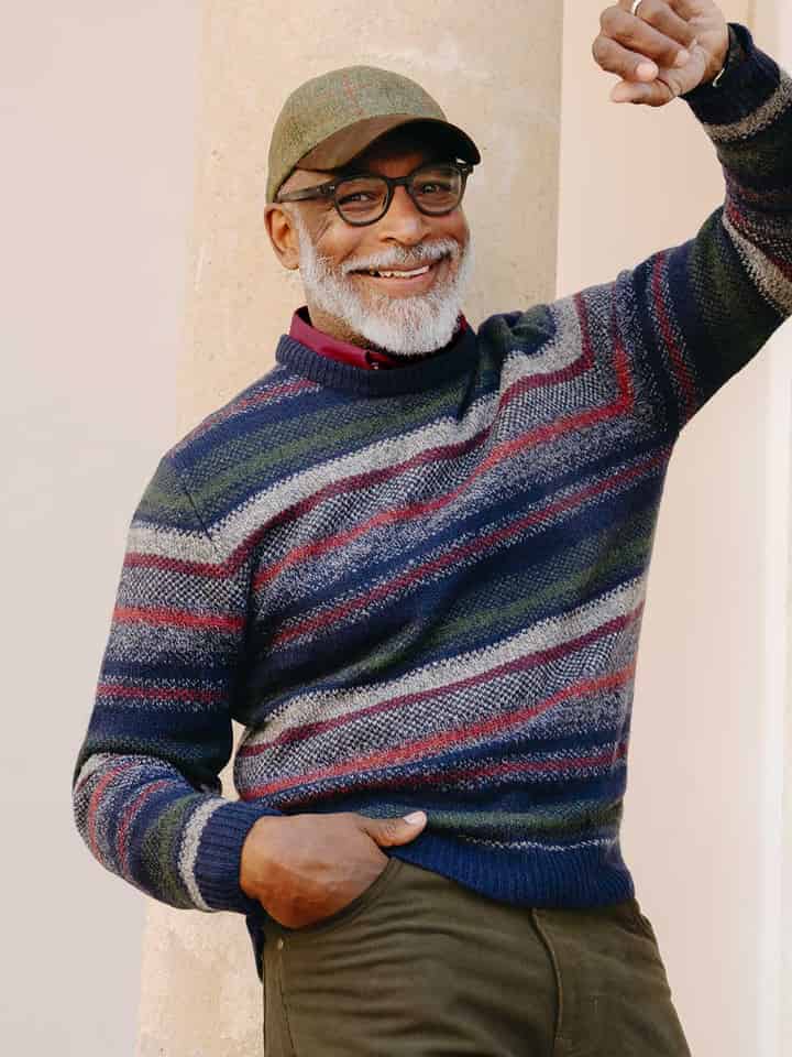 Navy Striped Knitted Sweater Model