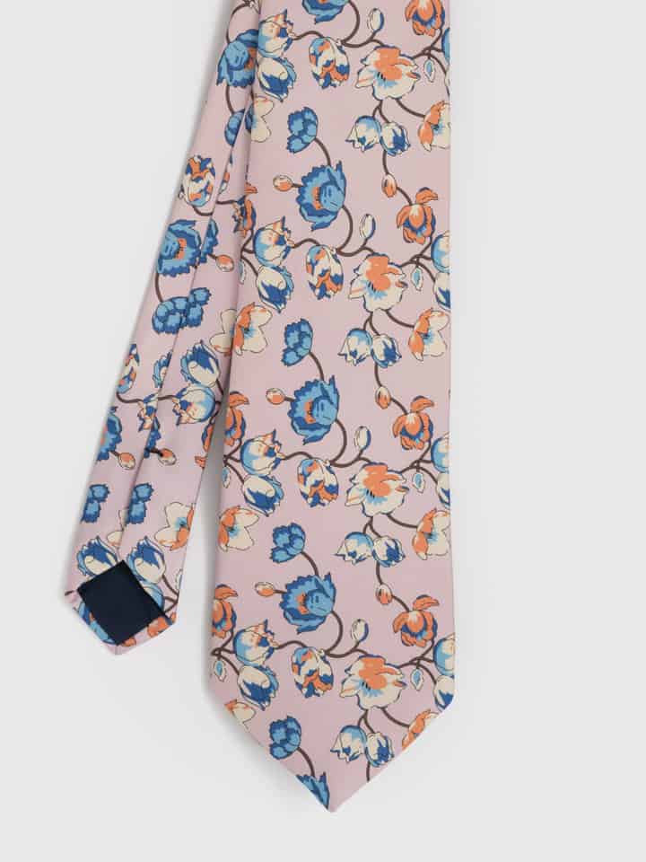 Mens Pink Floral Silk Tie Flat