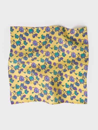 Mens Yellow Floral Silk Pocket Square