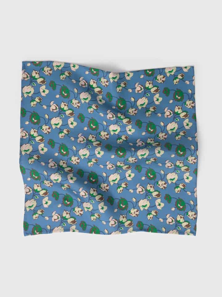 Mens Blue Floral Silk Pocket Square