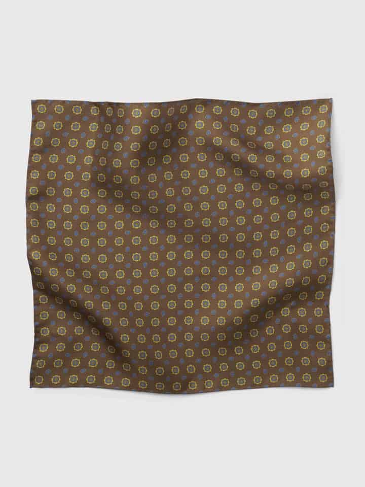 Mens Brown Foulard Pocket Square Flat