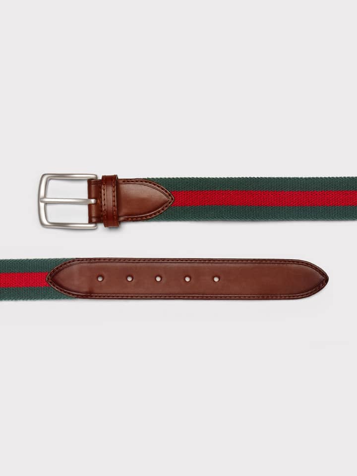 Green & Red Stripe Canvas Belt