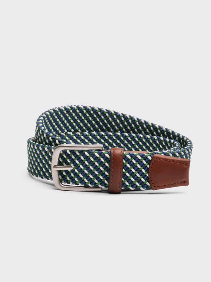 Mens Navy & Green Woven Elastic Belt Rolled