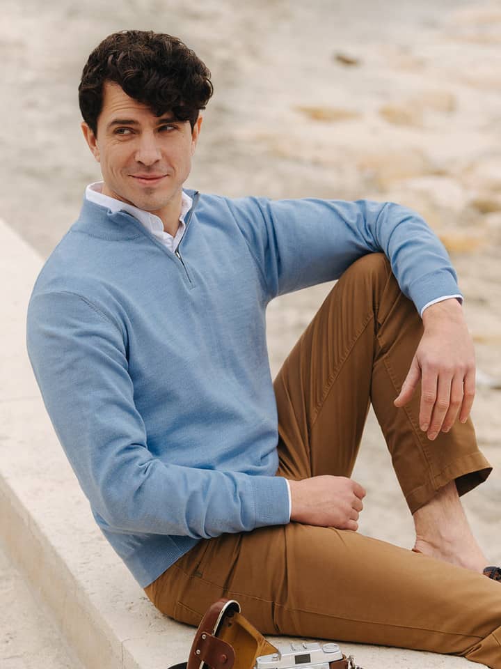 Duck Egg Blue Merino Zip Up Jumper