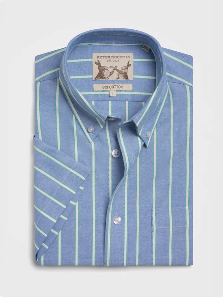 Blue/Green Short Sleeve Cotton Oxford Shirt