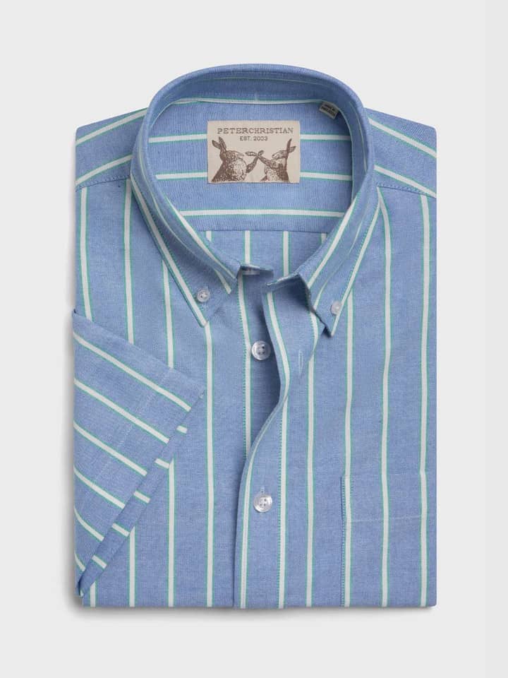 Blue/Green Short Sleeve Cotton Oxford Shirt