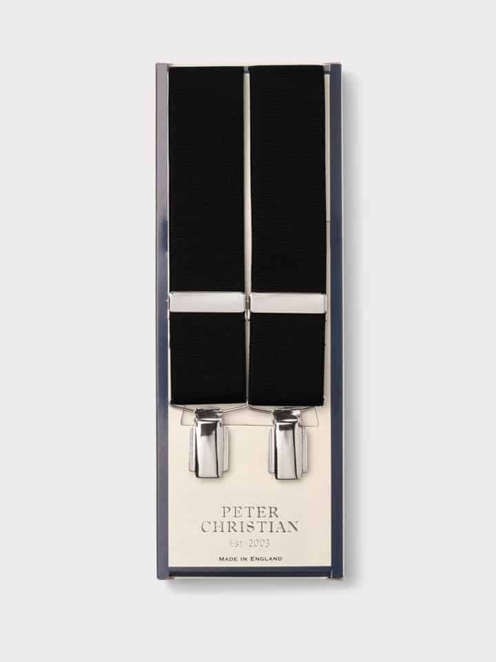 Men's Plain Black Suspenders with Nickel Clips Box