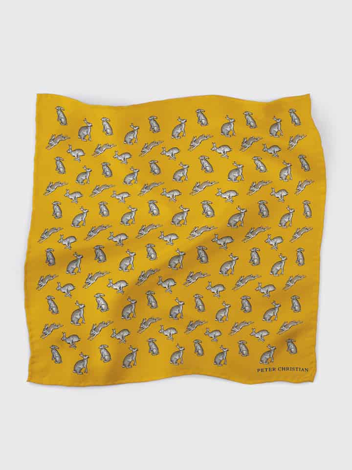 Gold Hares Silk Pocket Squares
