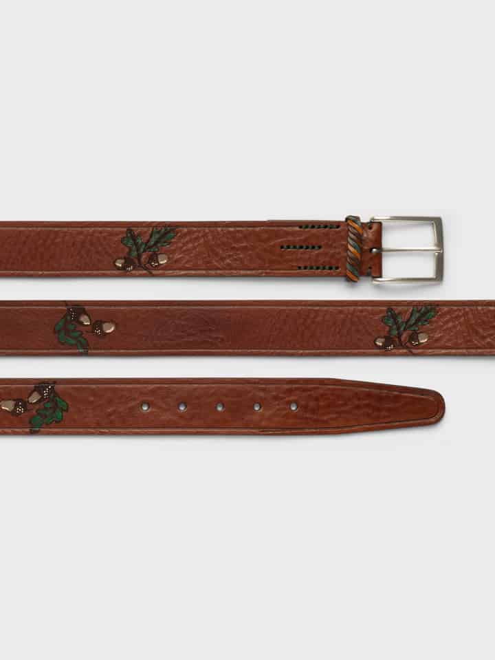 Mens Acorn Hand Painted Leather Belt Ends