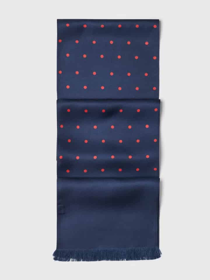 Mens Navy & Red Polka Dot Silk Scarf