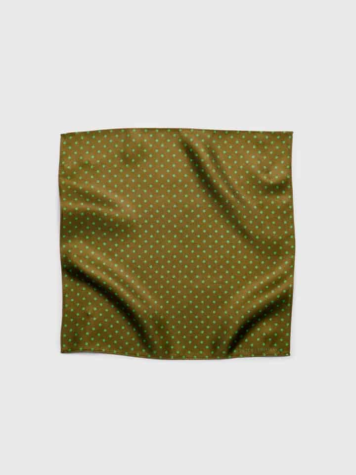 Mens Brown & Green Polka Dot Silk Pocket Square