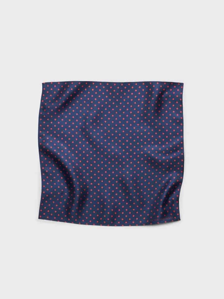 Mens Navy & Red Polka Dot Silk Pocket