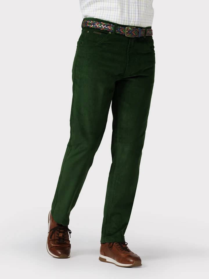 Mens Pine Green Needle Cord Jeans on Model