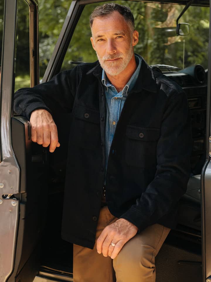 Mens Black Cord Shacket on Model