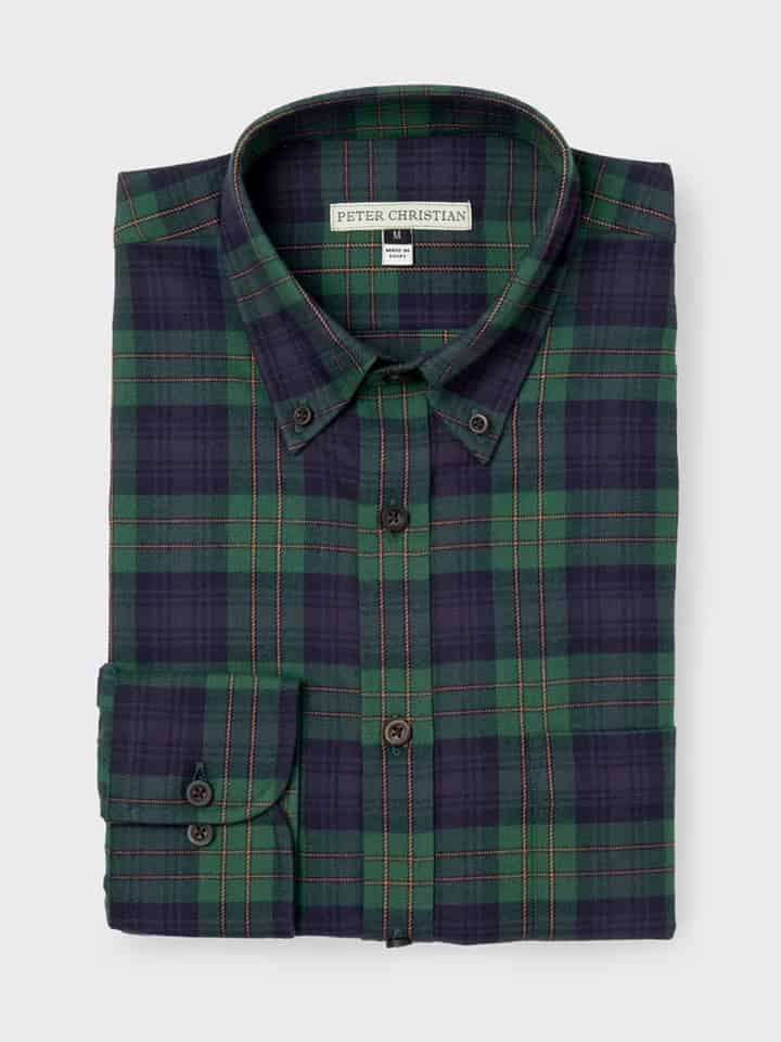 Men's Navy & Green Brushed Cotton Tartan Shirt