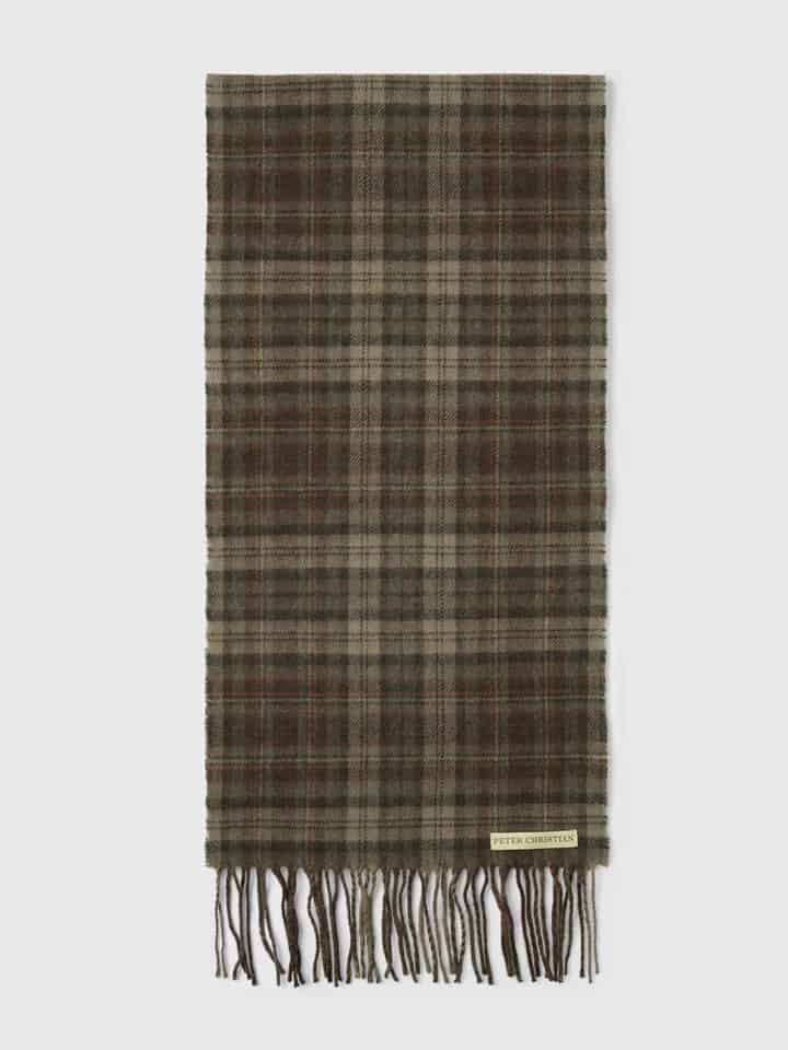 Moss Green Checked 100% Lambswool Scarf