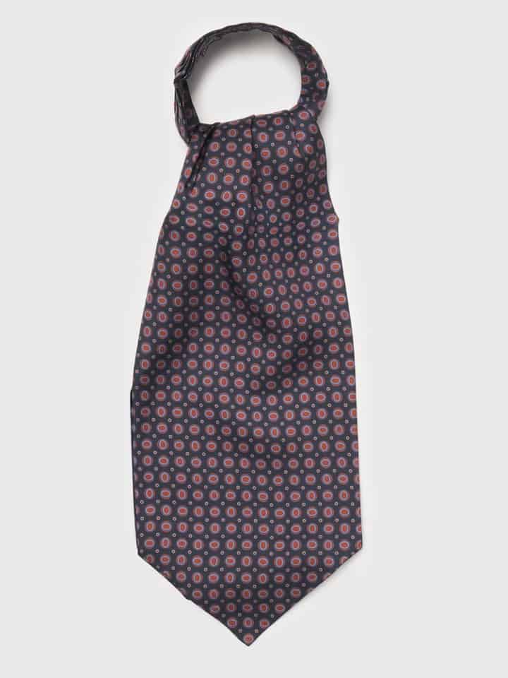 Navy & Red Oval Pattern Silk Cravat