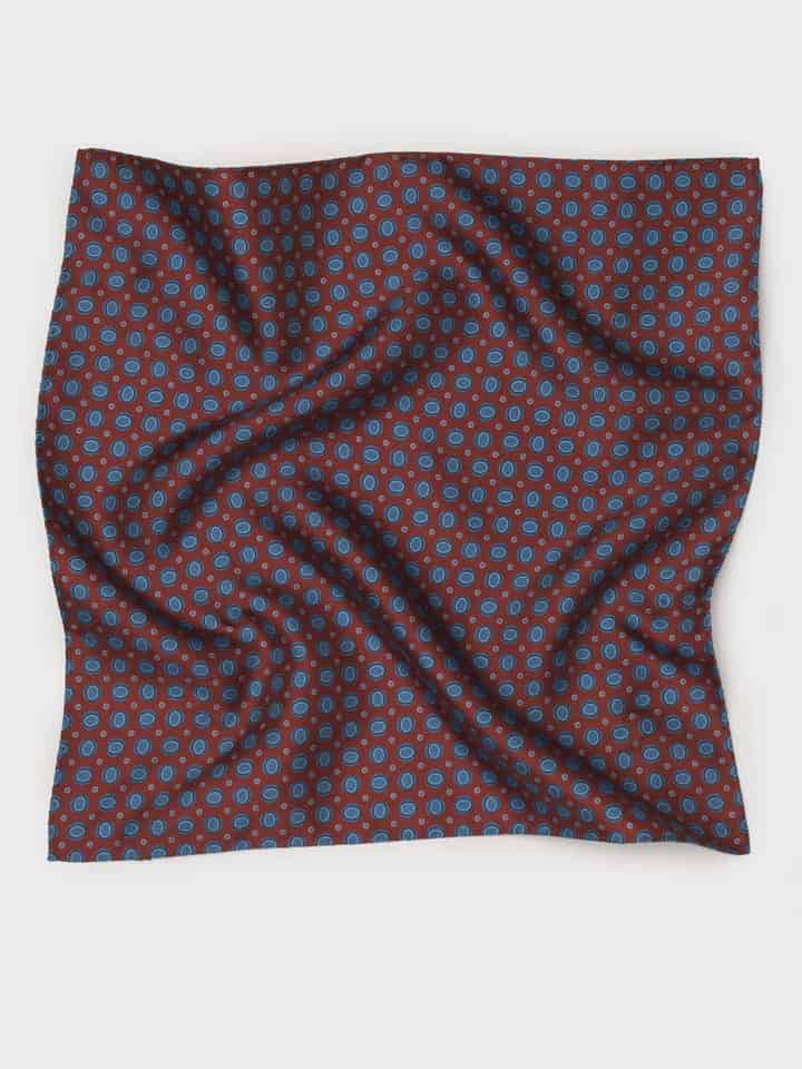 Rust & Blue Oval Pattern Silk Pocket Square