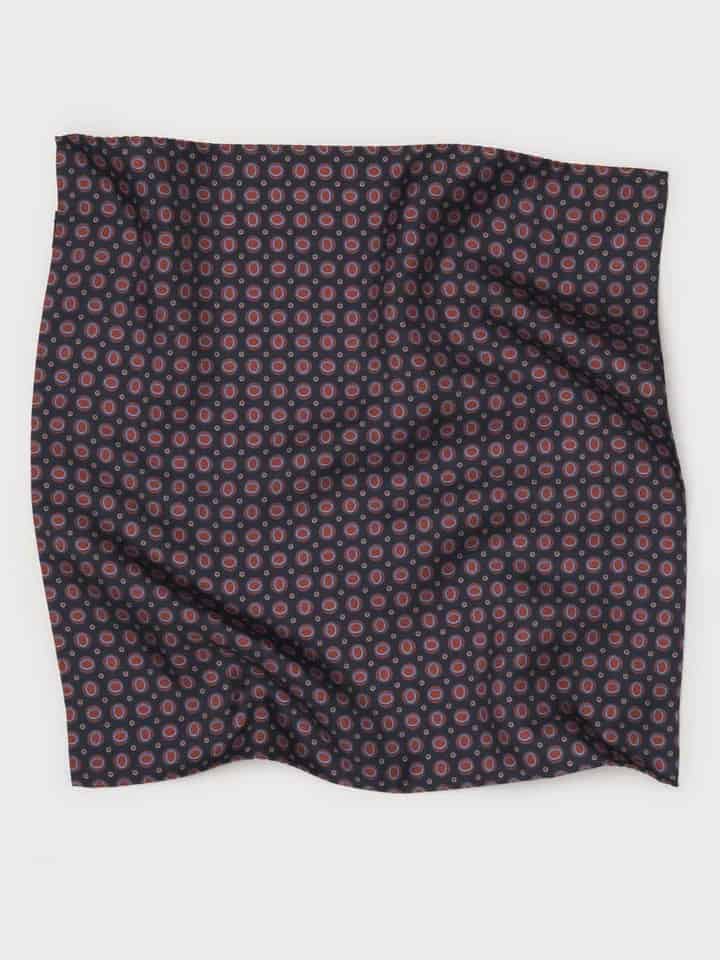 Navy & Red Oval Pattern Silk Pocket Square